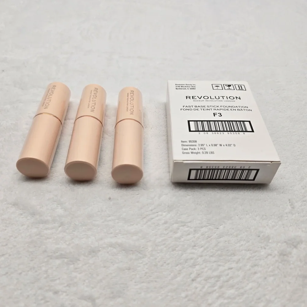 Revolution Fast Base‎ Stick Foundation F3 Cream Makeup Lot 3